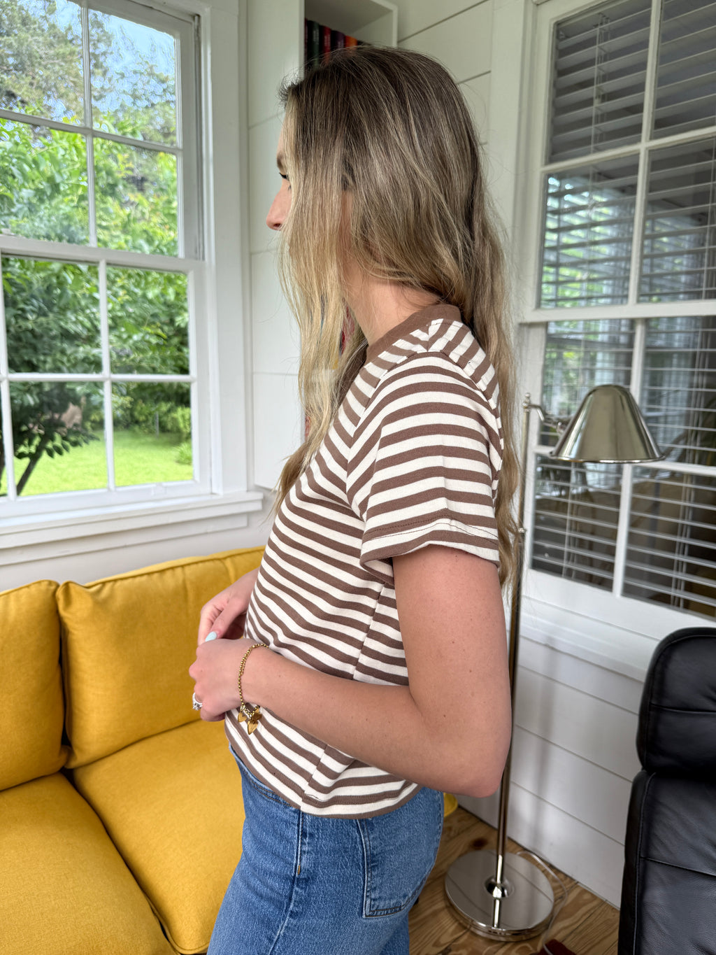 Hunter Striped Cotton Basic T-Shirt (Brown)