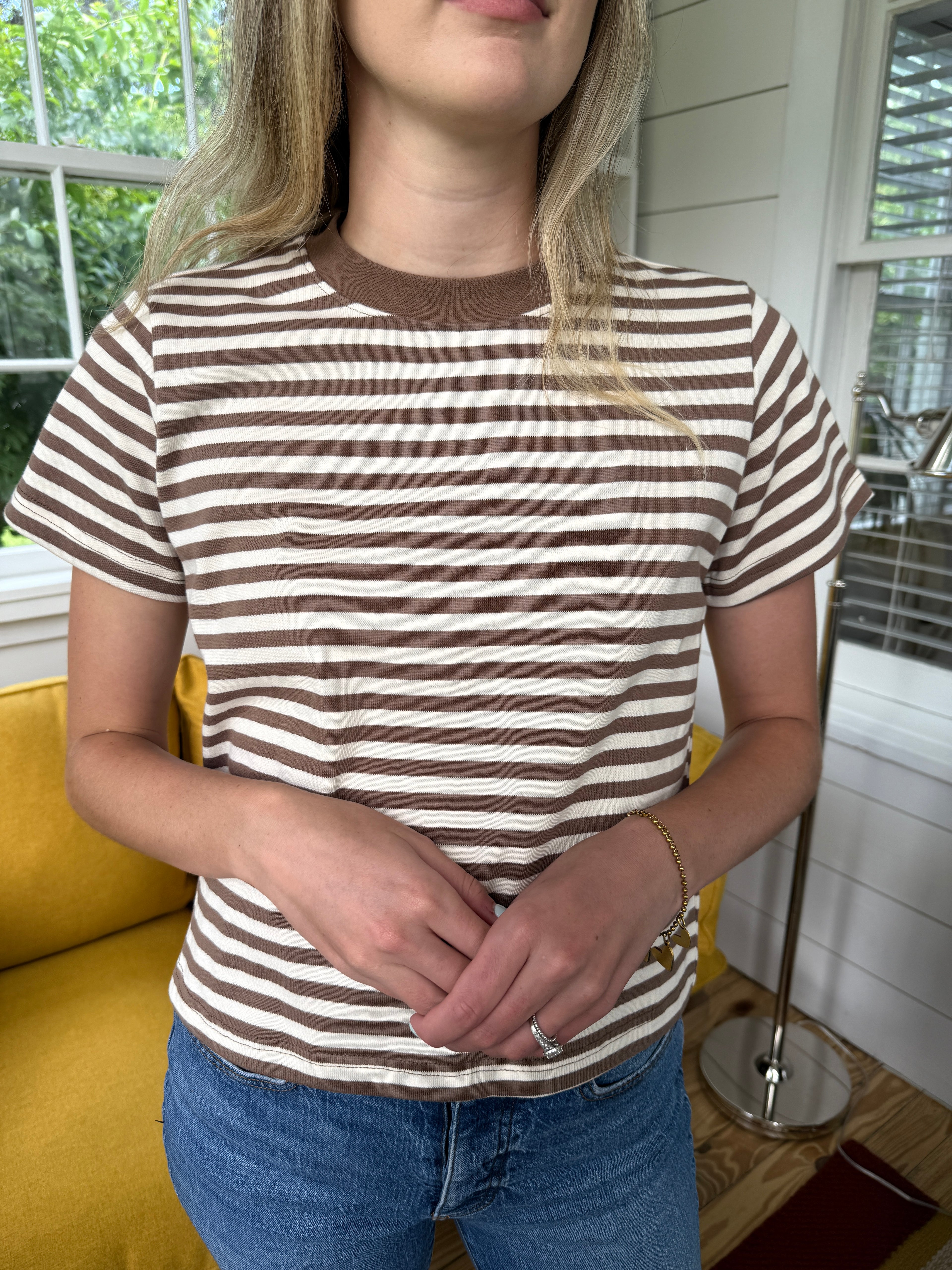 Hunter Striped Cotton Basic T-Shirt (Brown)