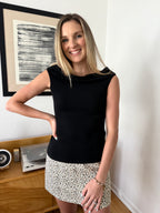 Heather Black Cowl Neck Cotton Tank Top