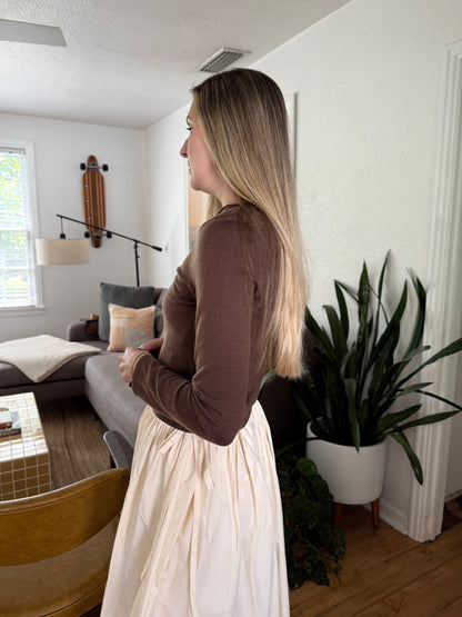 Harmony Knit Buttoned Long Sleeve Cardigan Top (Brown)