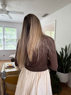 Harmony Knit Buttoned Long Sleeve Cardigan Top (Brown)