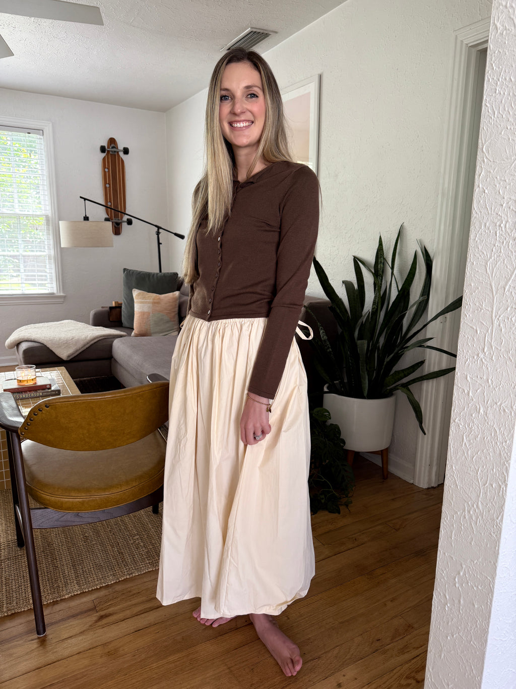 Kianna Cream Cotton Adjustable Maxi Skirt