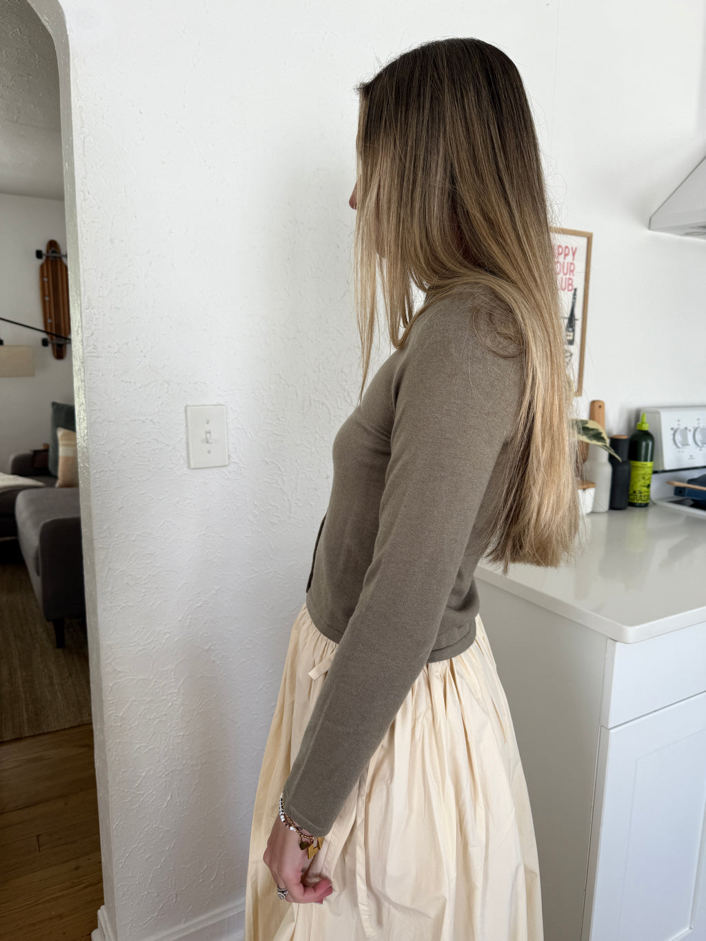 Harmony Knit Buttoned Long Sleeve Cardigan Top (Olive)