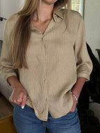 Hunter Light Olive Crinkle Buttoned Top