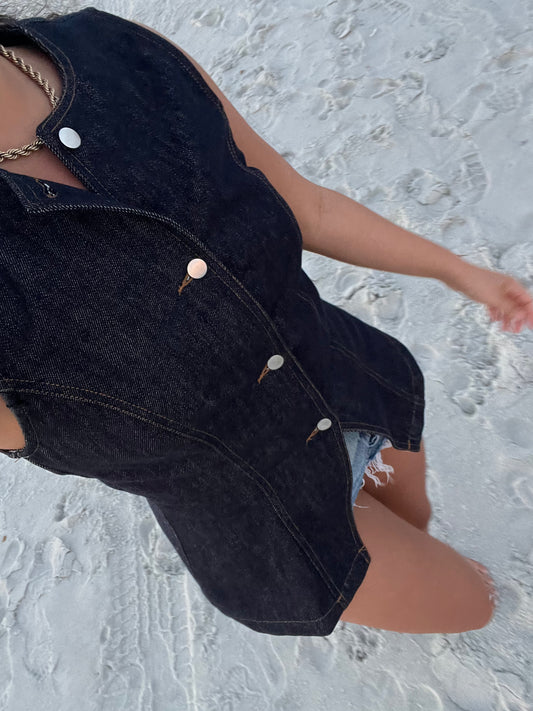 Loucia Annie Dark Denim Buttoned Vest Top