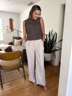 Nichole Light Grey Wide Leg Pleated Trouser Pants