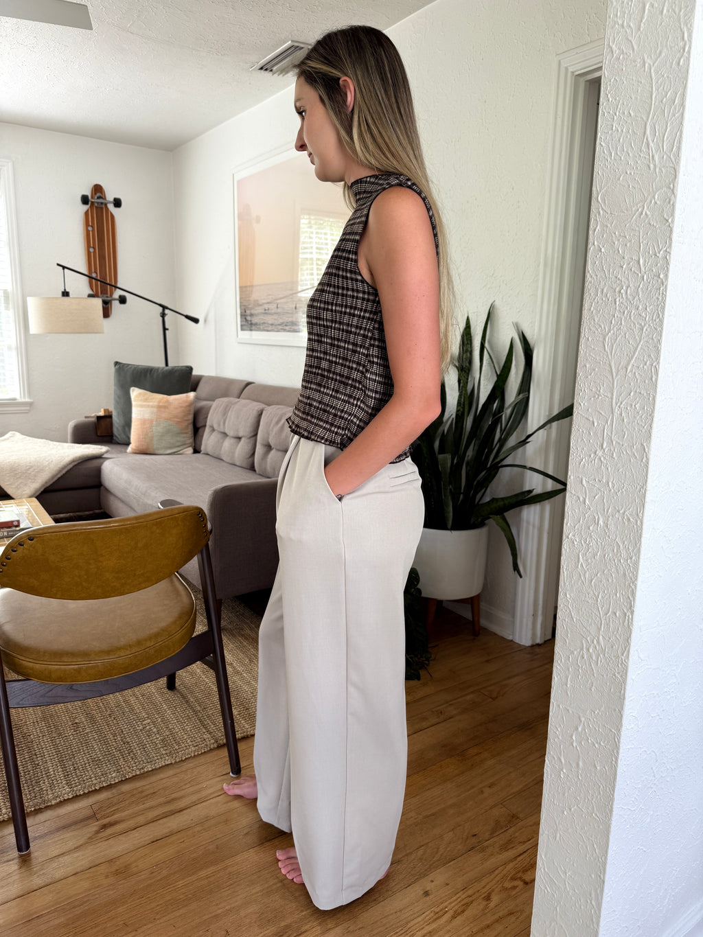 Nichole Light Grey Wide Leg Pleated Trouser Pants