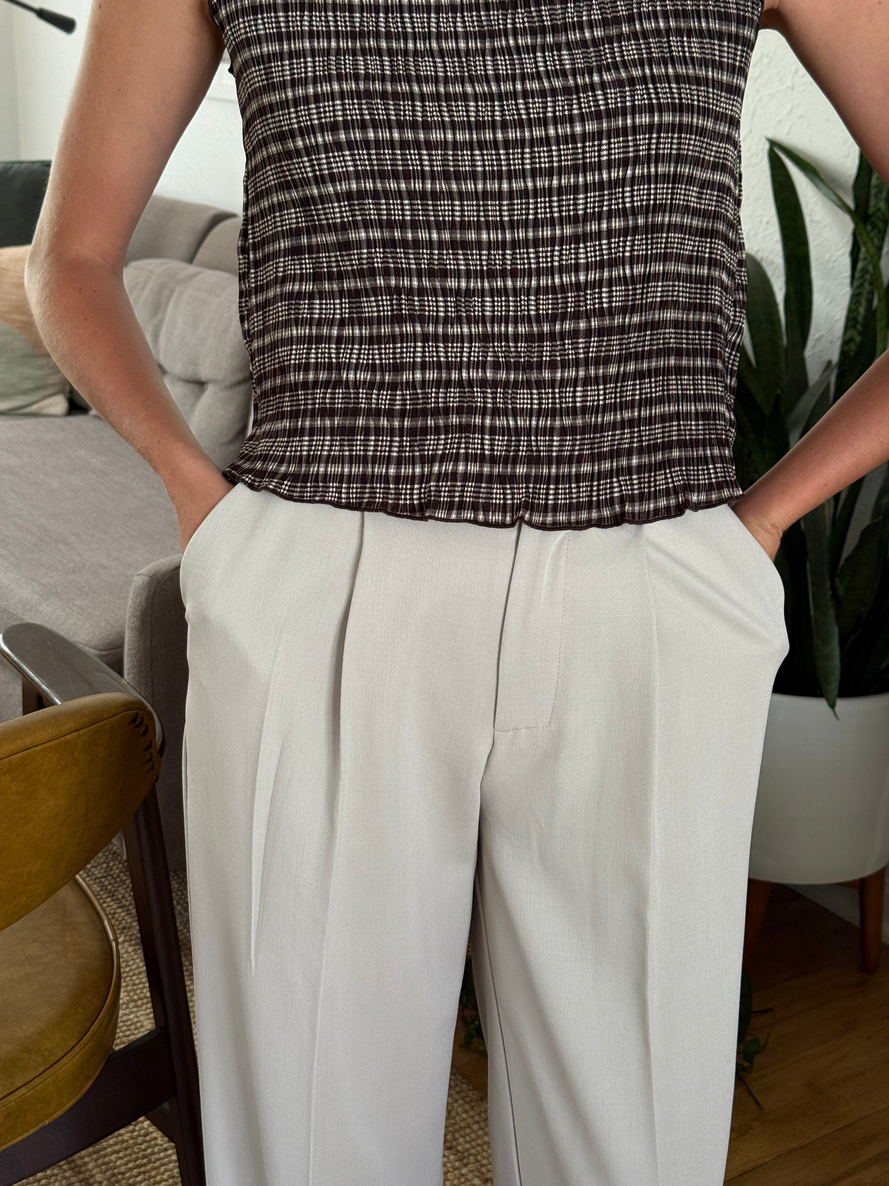 Nichole Light Grey Wide Leg Pleated Trouser Pants