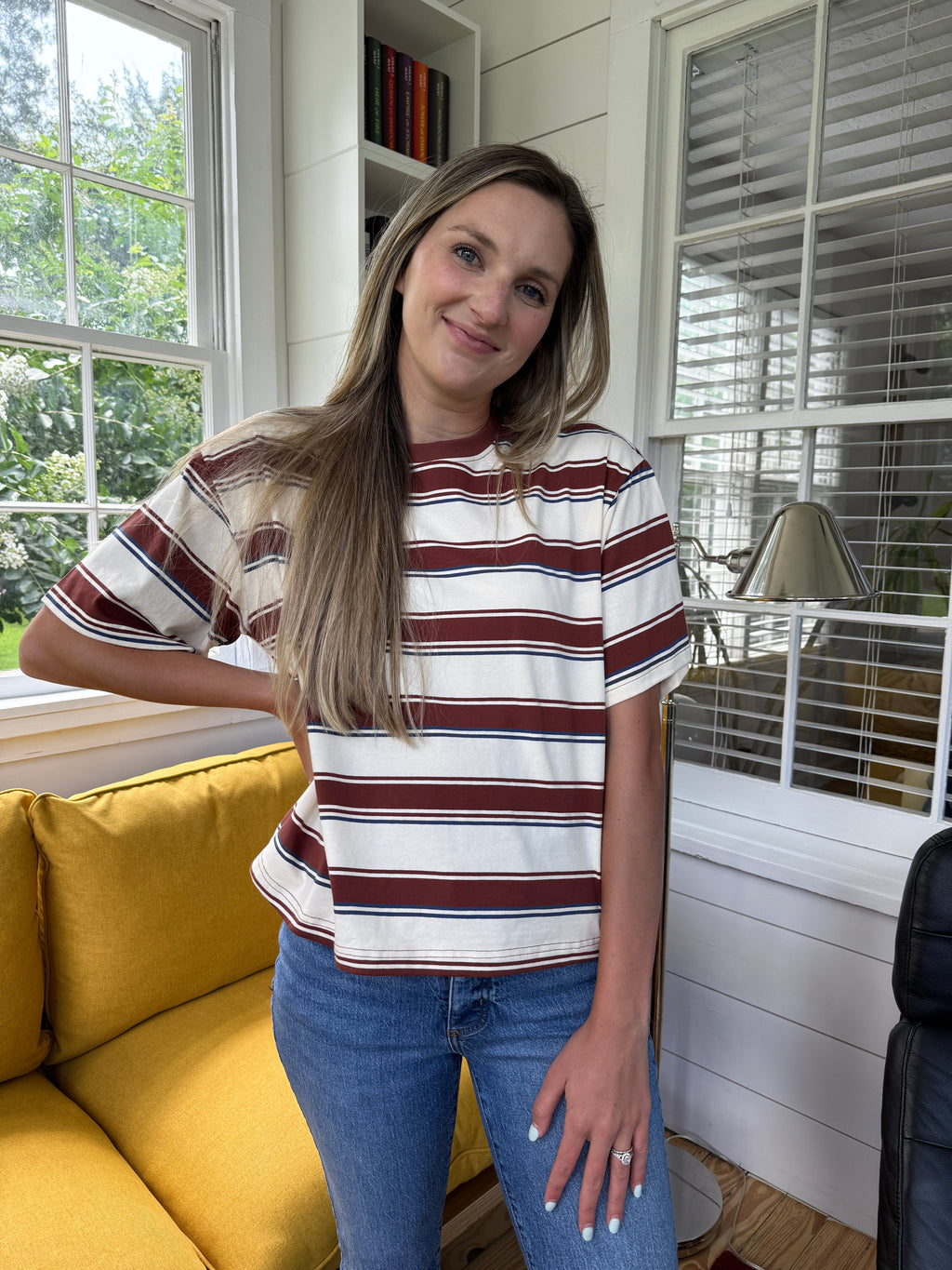 Indy Brown Stripe Boxy Cotton T-Shirt