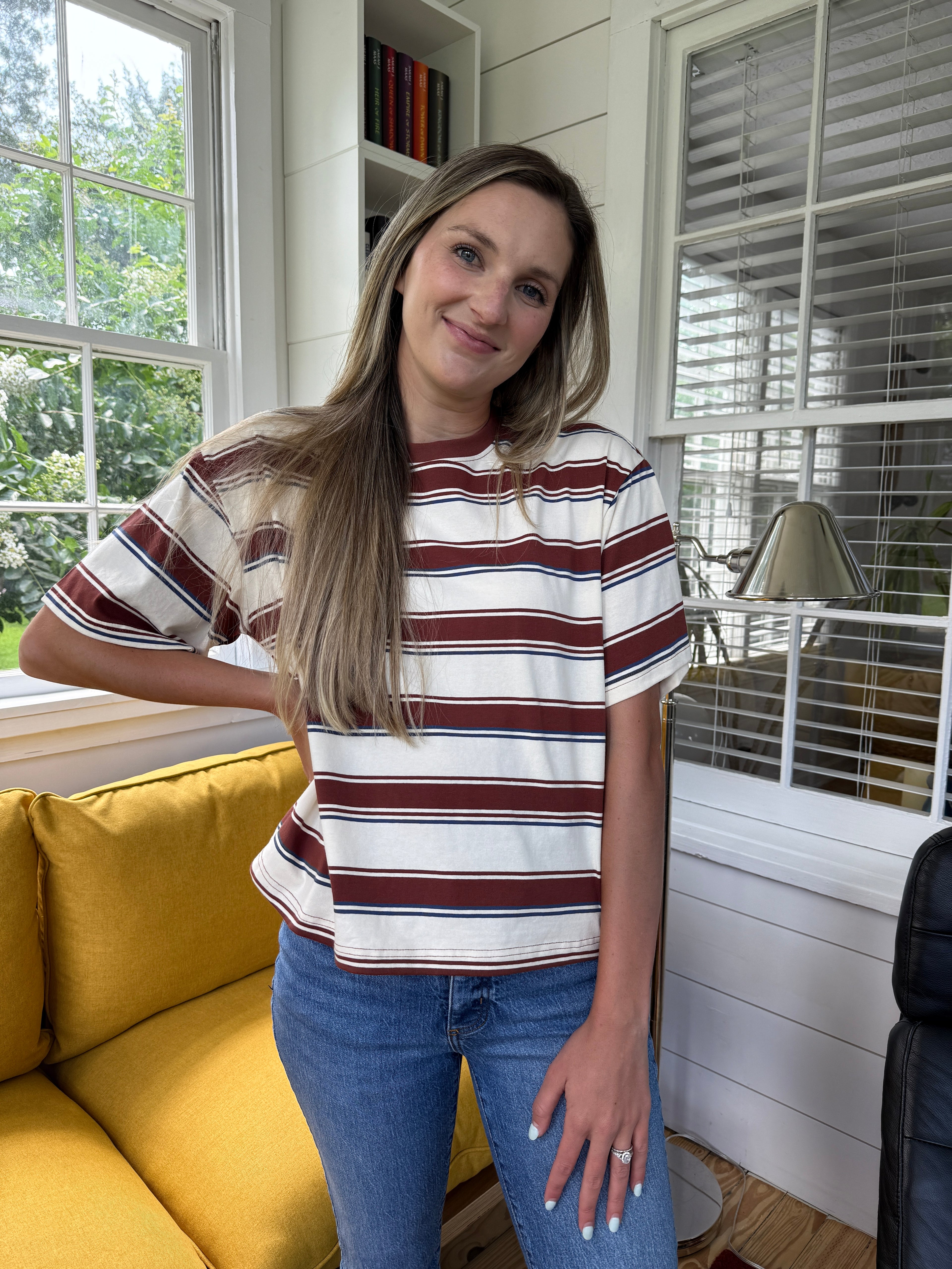 Indy Brown Stripe Boxy Cotton T-Shirt