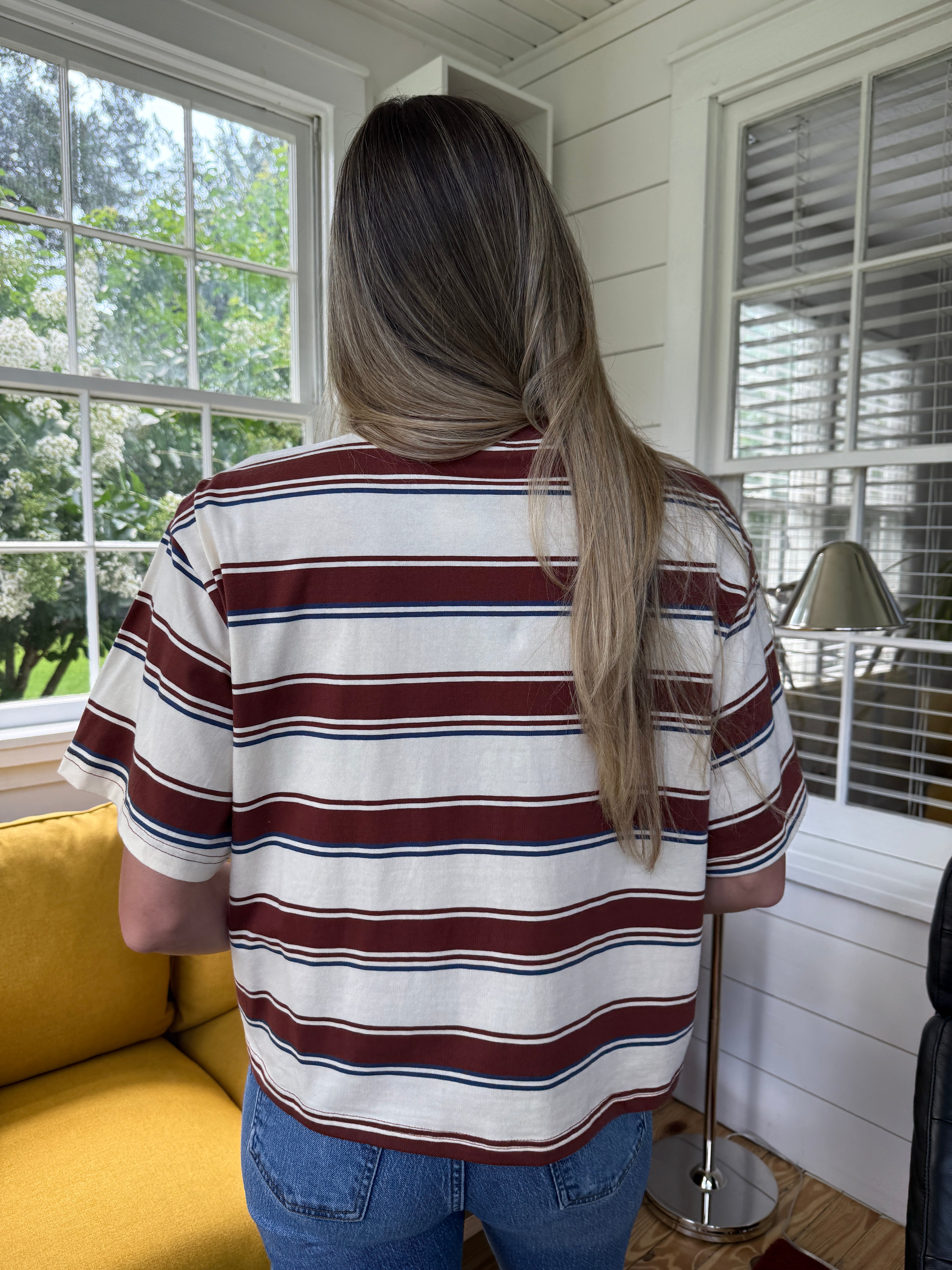 Indy Brown Stripe Boxy Cotton T-Shirt