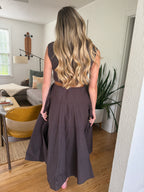 PINCH Addison Brown Cotton Cinched Button Midi Dress