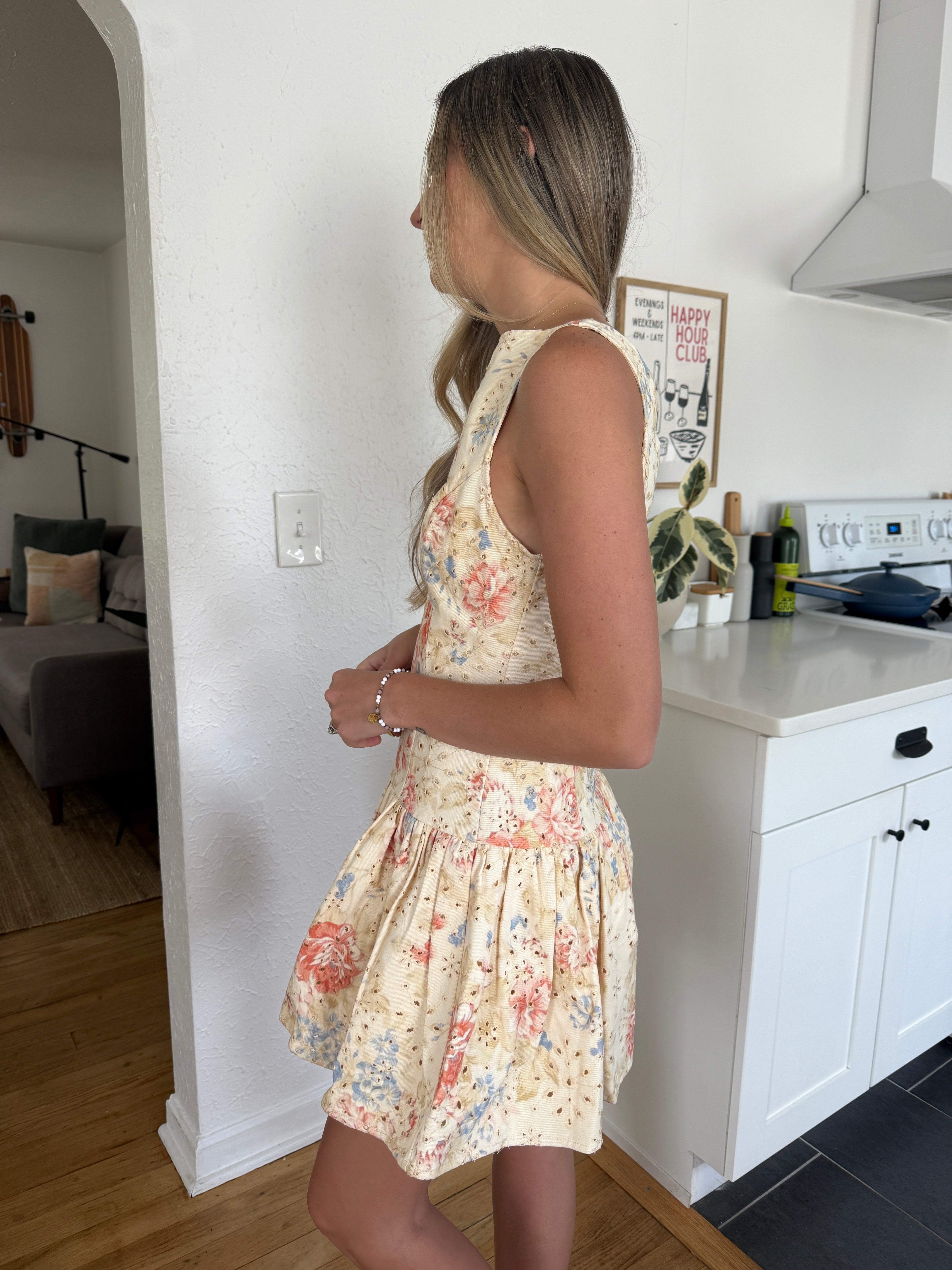 Sofie the Label Hadley Floral Eyelet Drop Peplum Mini Dress