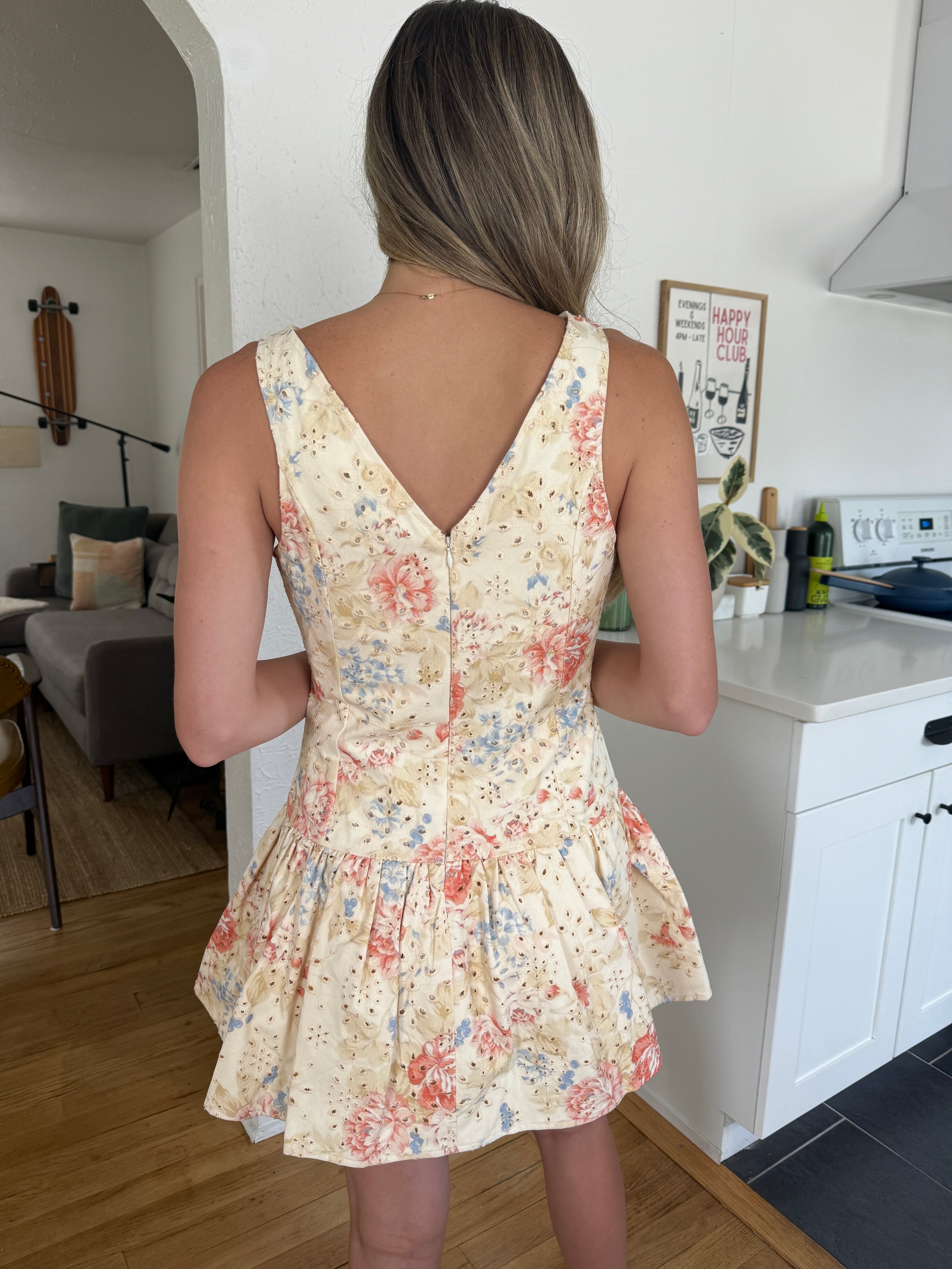 Sofie the Label Hadley Floral Eyelet Drop Peplum Mini Dress