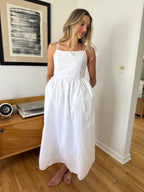 Miou Muse Kylie Bow Accent Empire Waist Sleeveless Midi Dress (White)