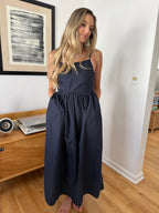 Miou Muse Kylie Bow Accent Empire Waist Sleeveless Midi Dress (Navy) M