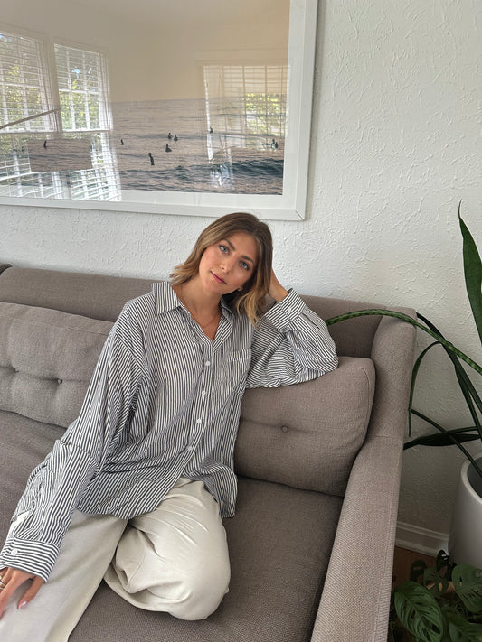 Things Between Trinity Striped Oversized Button Top (L)