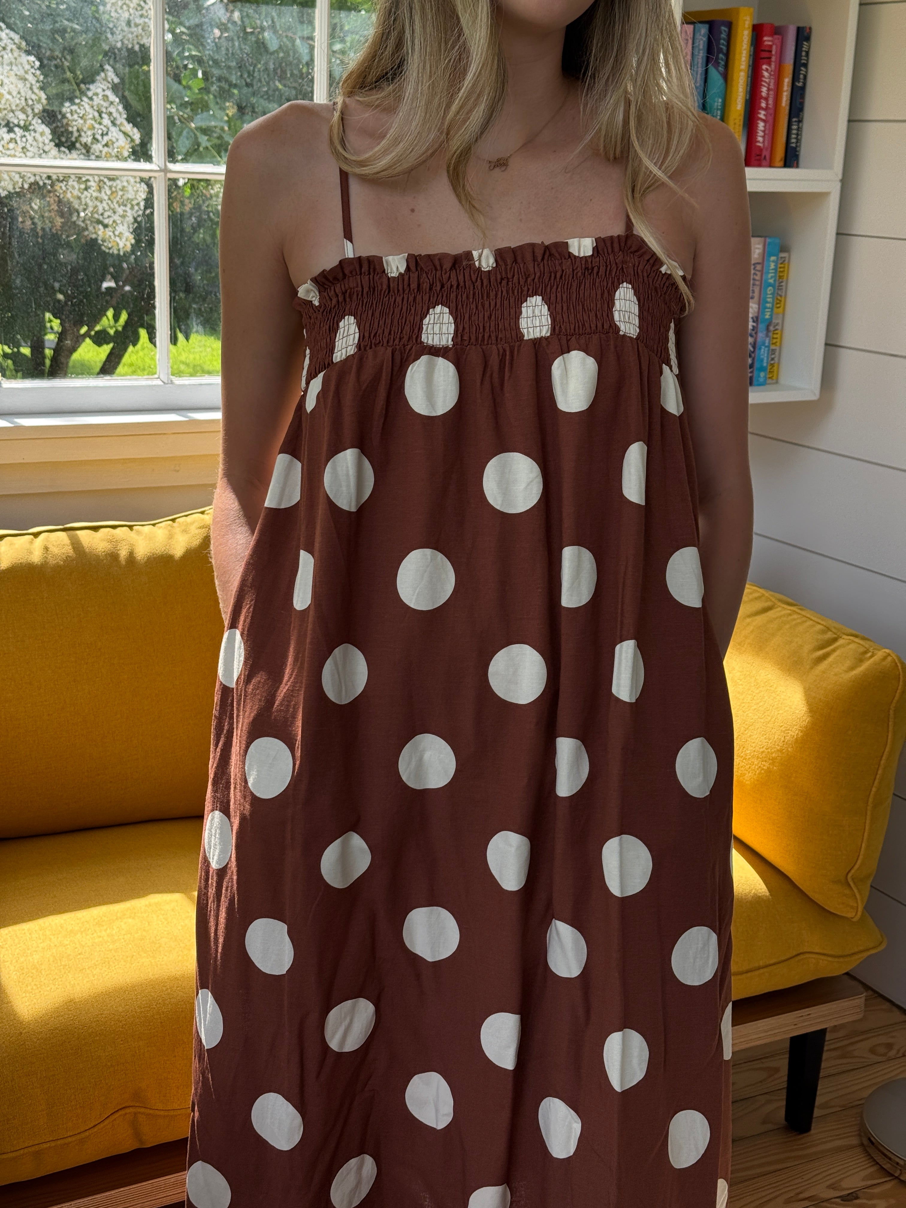 brown polka dot sleeveless dress Sleeveless Tie Side Mini Dress In Brown Polka Dot Print | EGO US