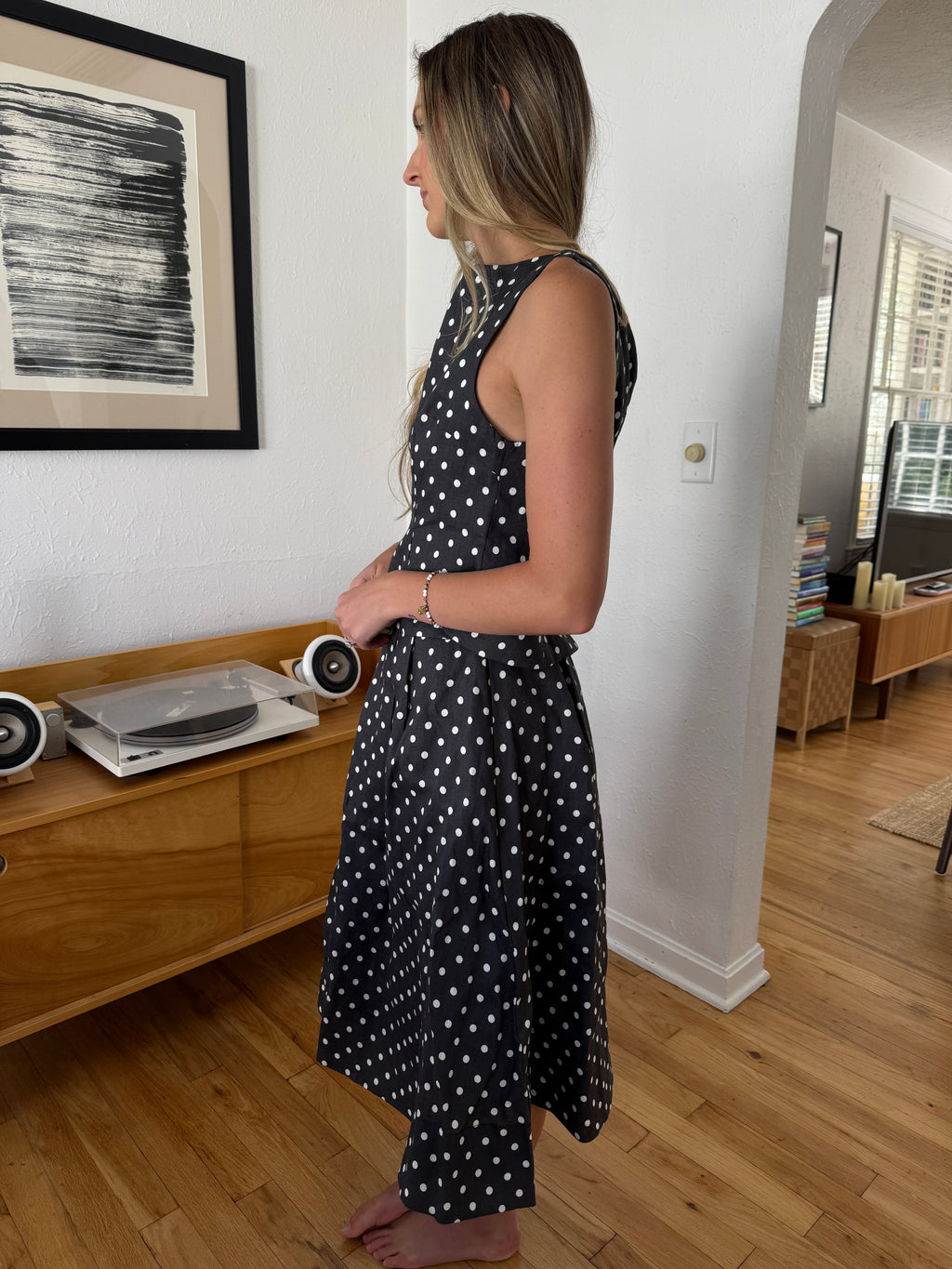 Sofie the Label Khloe Washed Black Polka Dot Midi Skirt