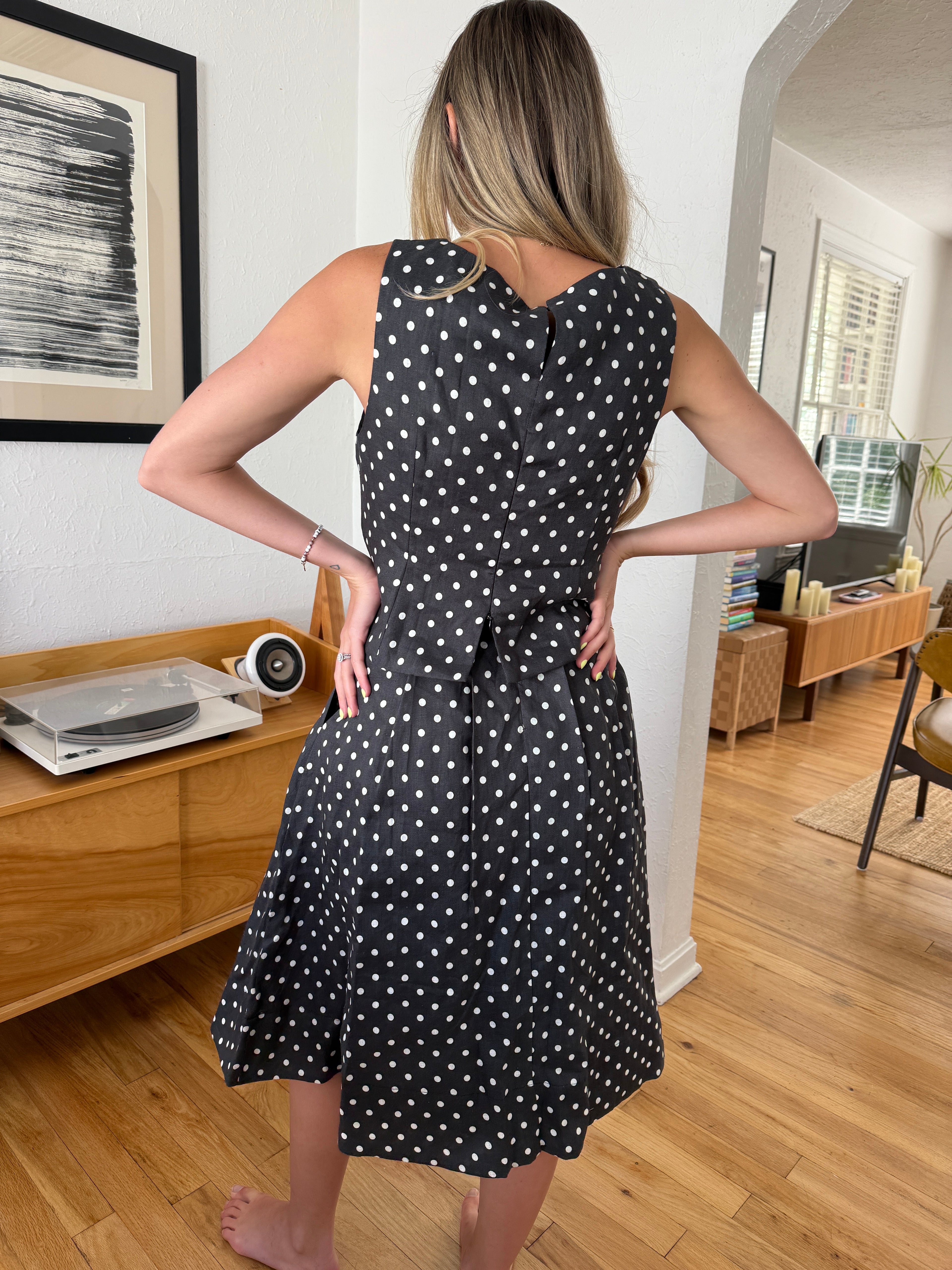 Sofie the Label Khloe Washed Black Polka Dot Midi Skirt