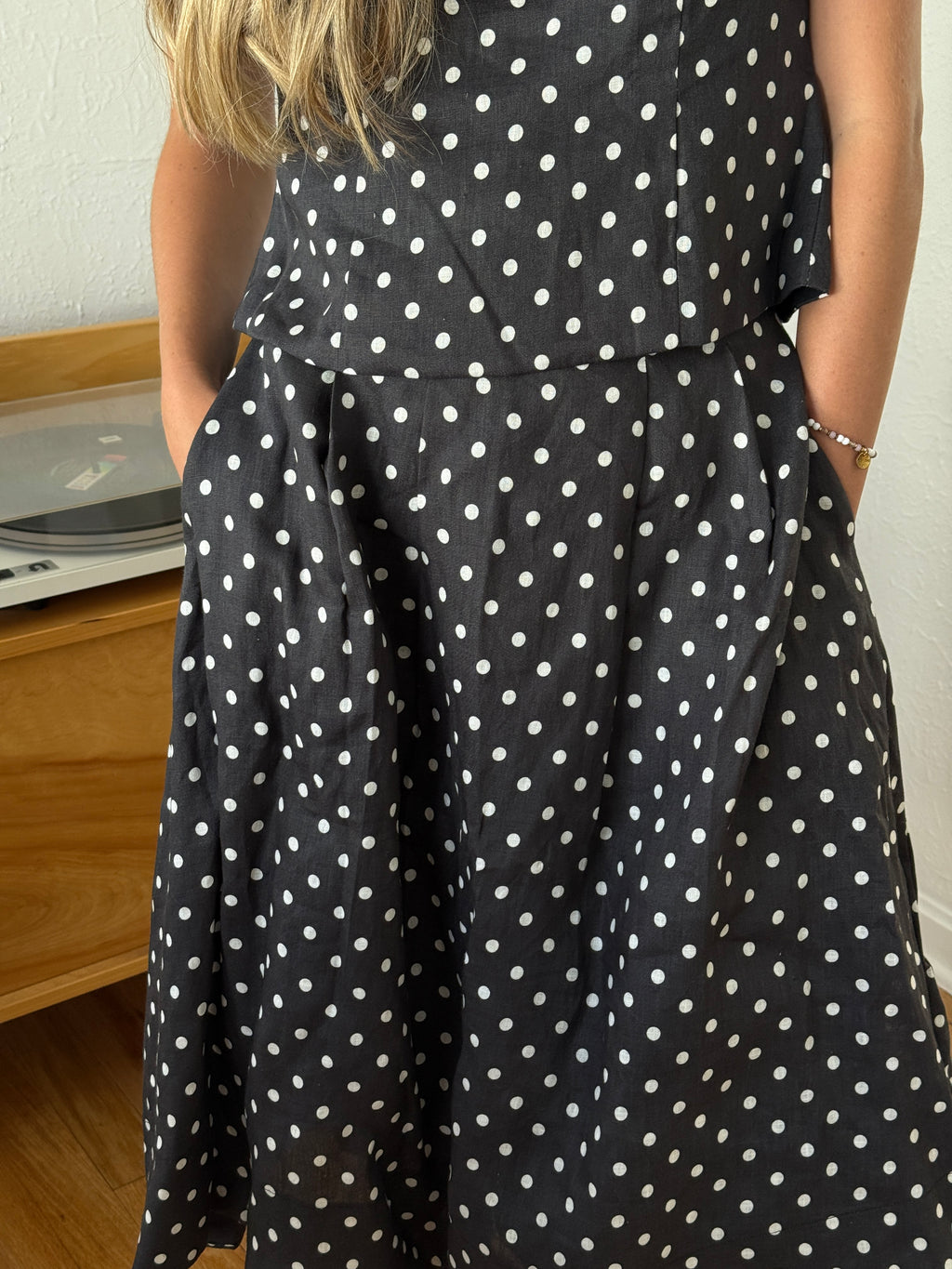 Sofie the Label Khloe Washed Black Polka Dot Midi Skirt