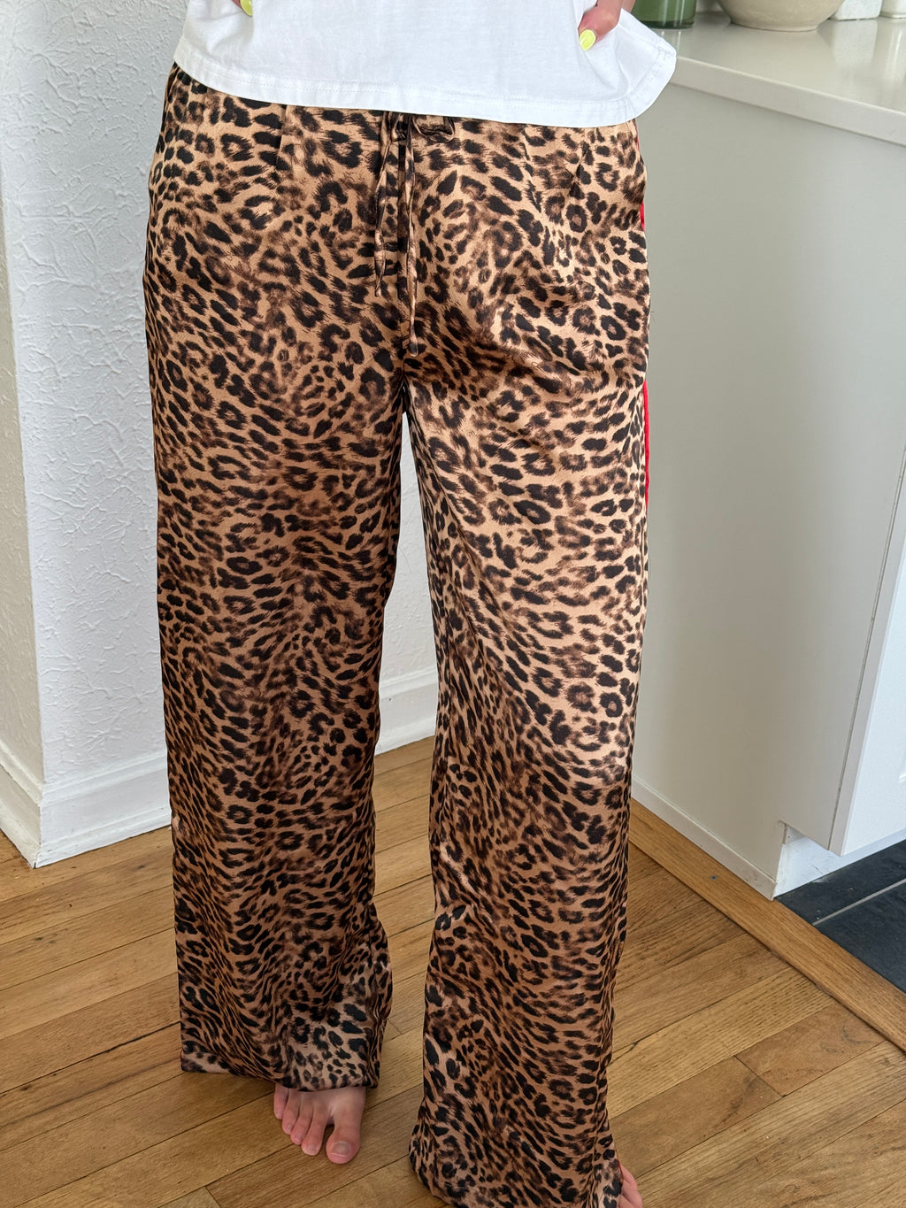 Things Between Brice Leopard Satin Stripe Wide Leg Pants