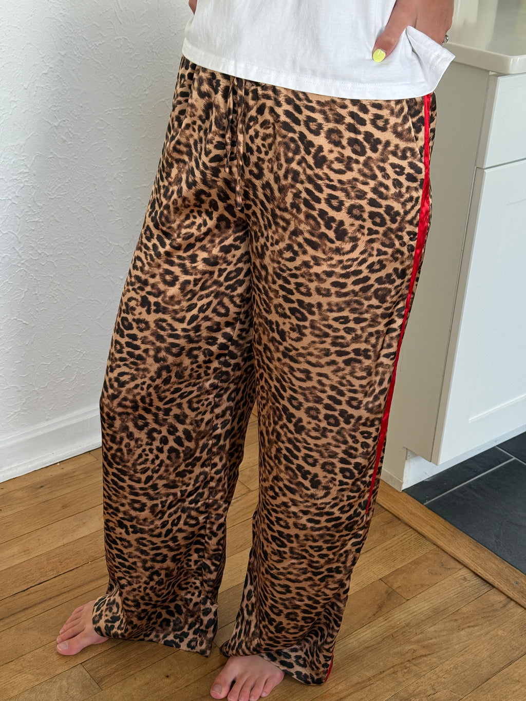 Things Between Brice Leopard Satin Stripe Wide Leg Pants