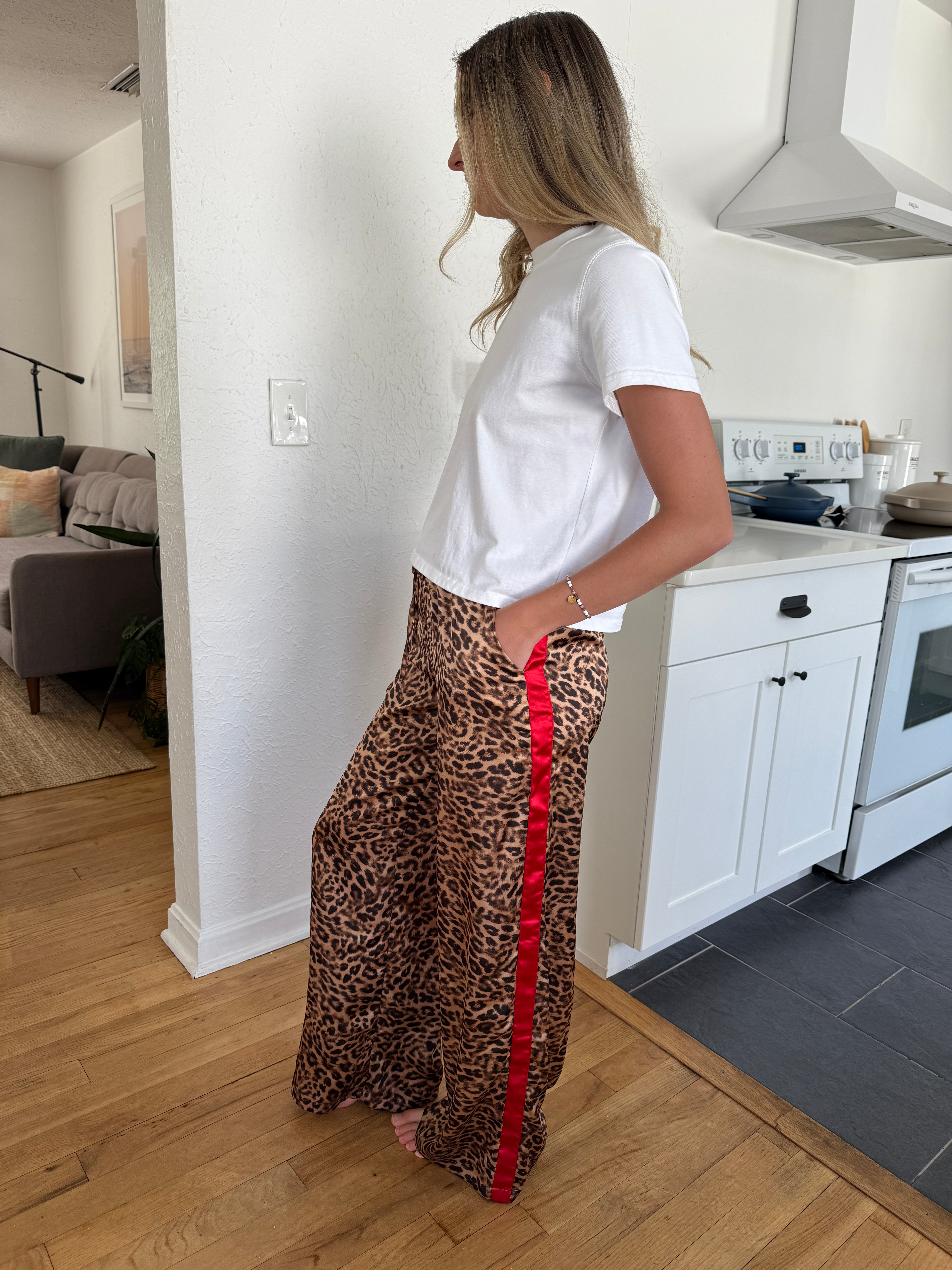 Things Between Brice Leopard Satin Stripe Wide Leg Pants
