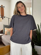 Things Between Gia Striped Oversized Cotton T-Shirt (Navy)