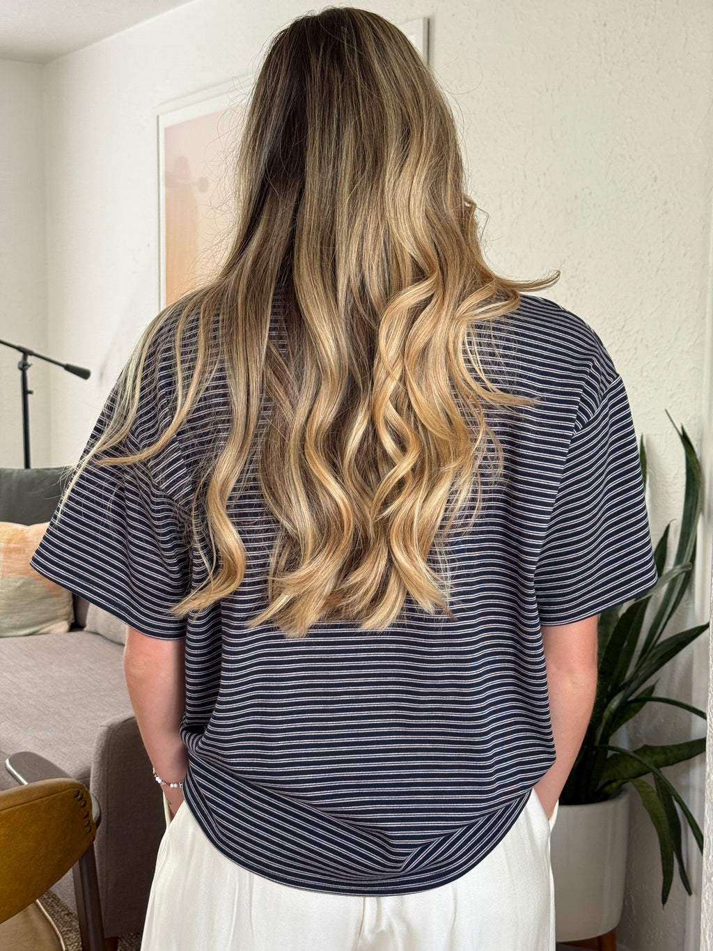 Things Between Gia Striped Oversized Cotton T-Shirt (Navy)