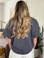 Things Between Gia Striped Oversized Cotton T-Shirt (Navy)