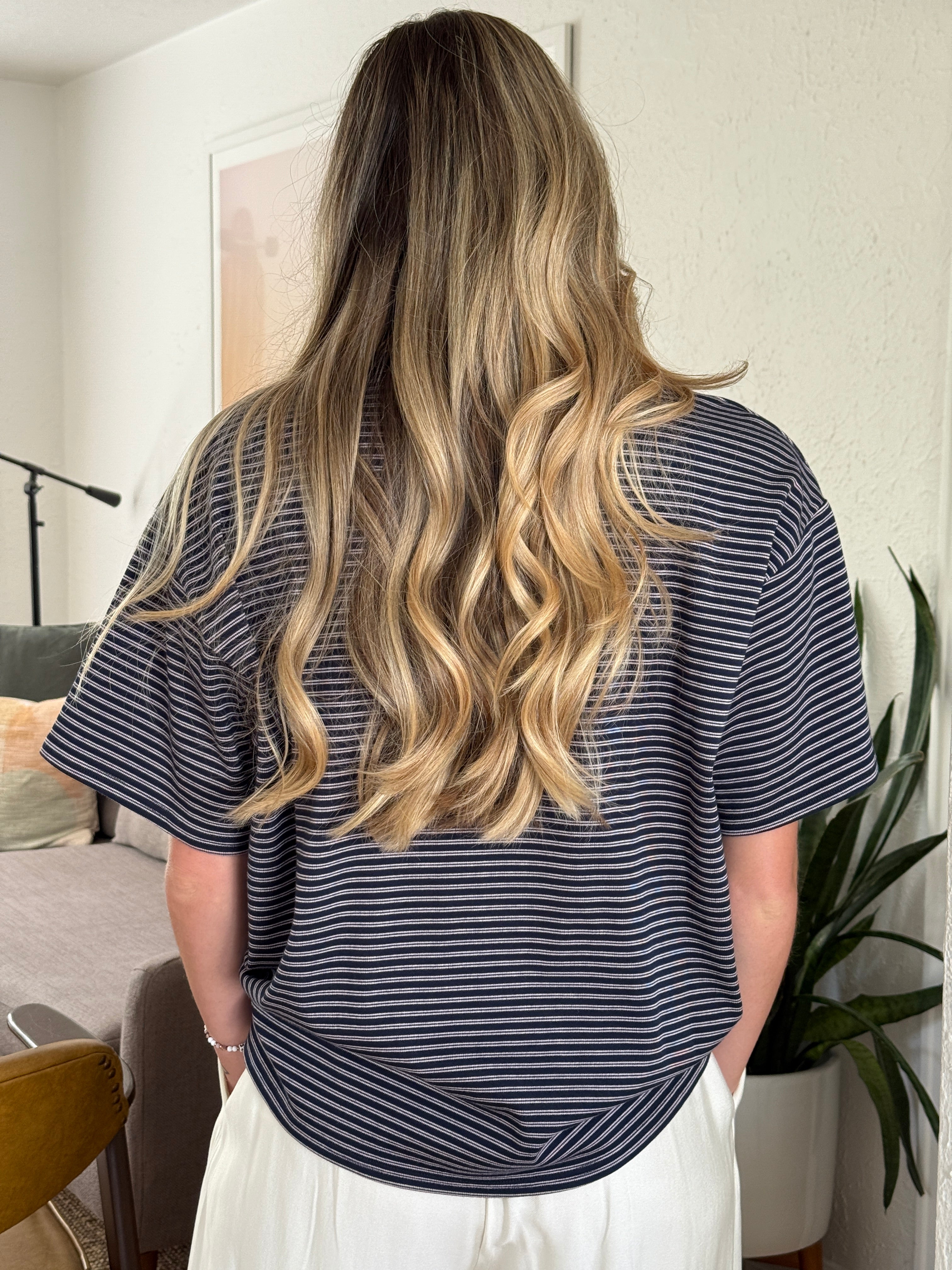 Things Between Gia Striped Oversized Cotton T-Shirt (Navy)