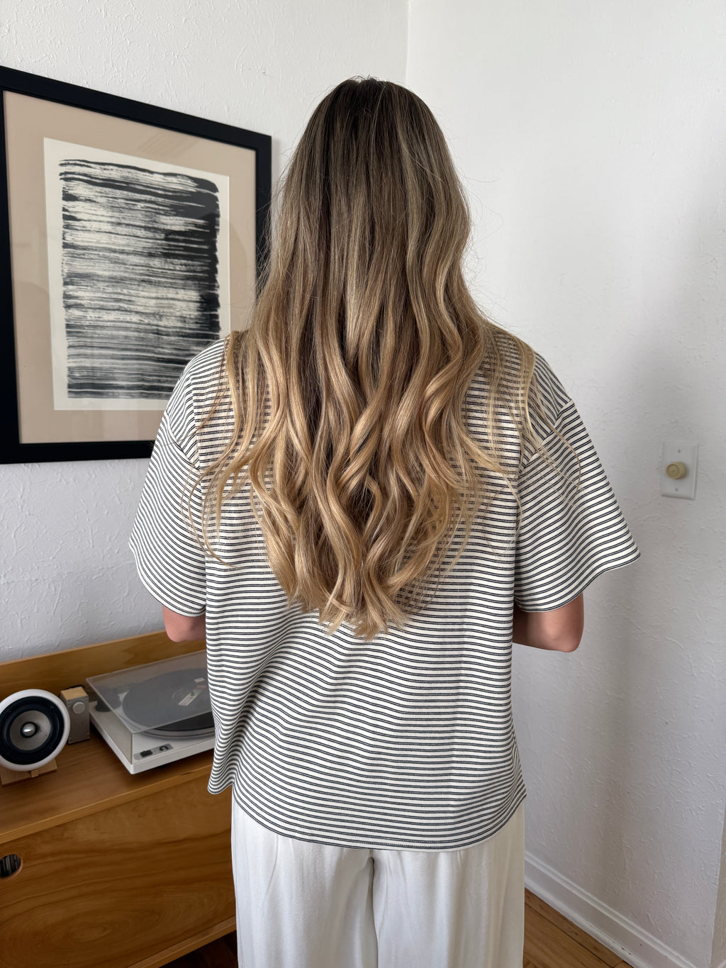 Things Between Gia Striped Oversized Cotton T-Shirt (Ivory)