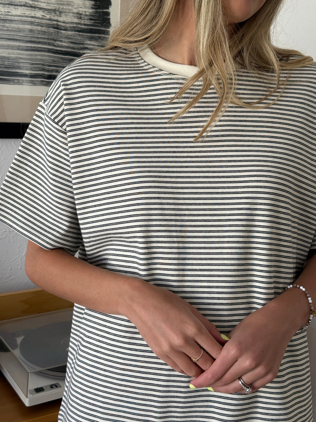 Things Between Gia Striped Oversized Cotton T-Shirt (Ivory)