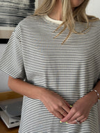 Things Between Gia Striped Oversized Cotton T-Shirt (Ivory)