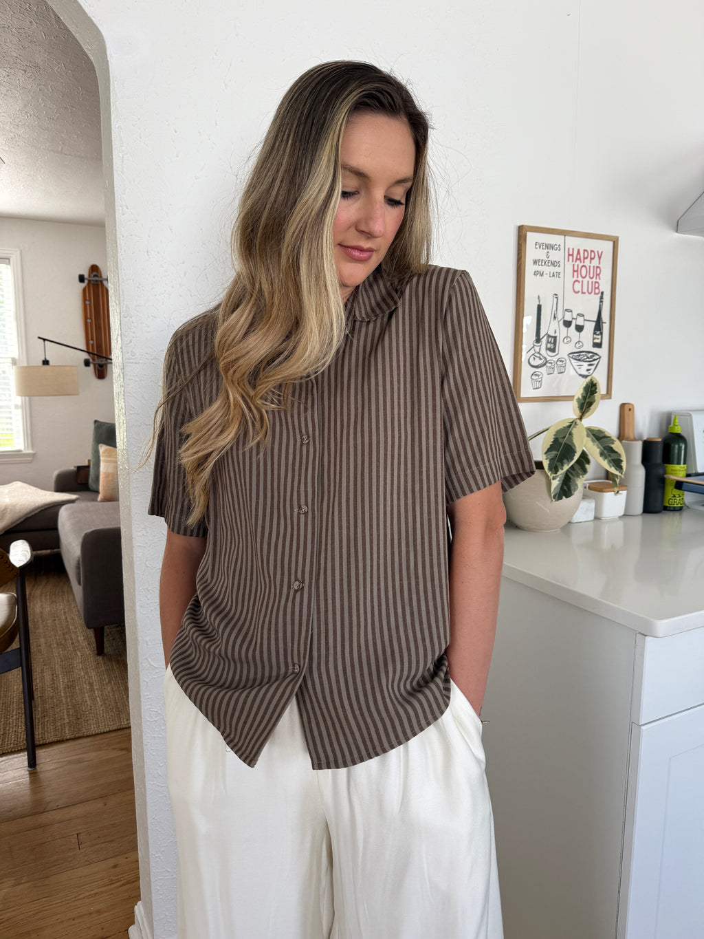 Kinsley Brown and Olive Stripe Collared Top