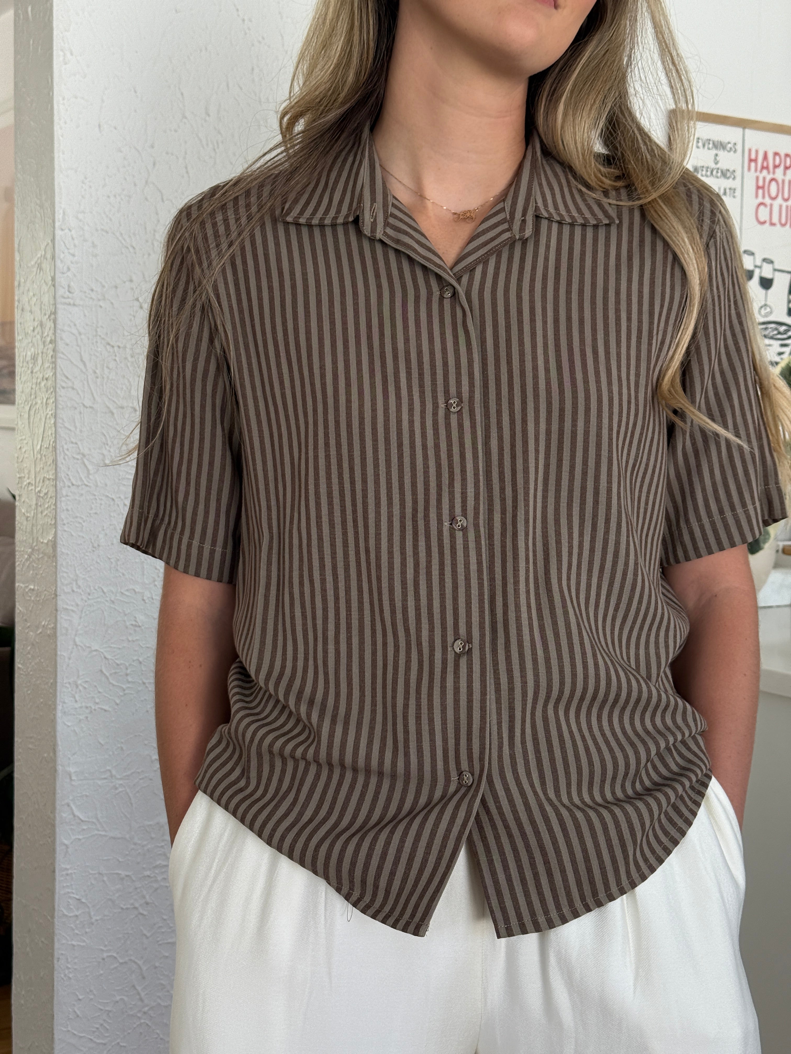 Kinsley Brown and Olive Stripe Collared Top
