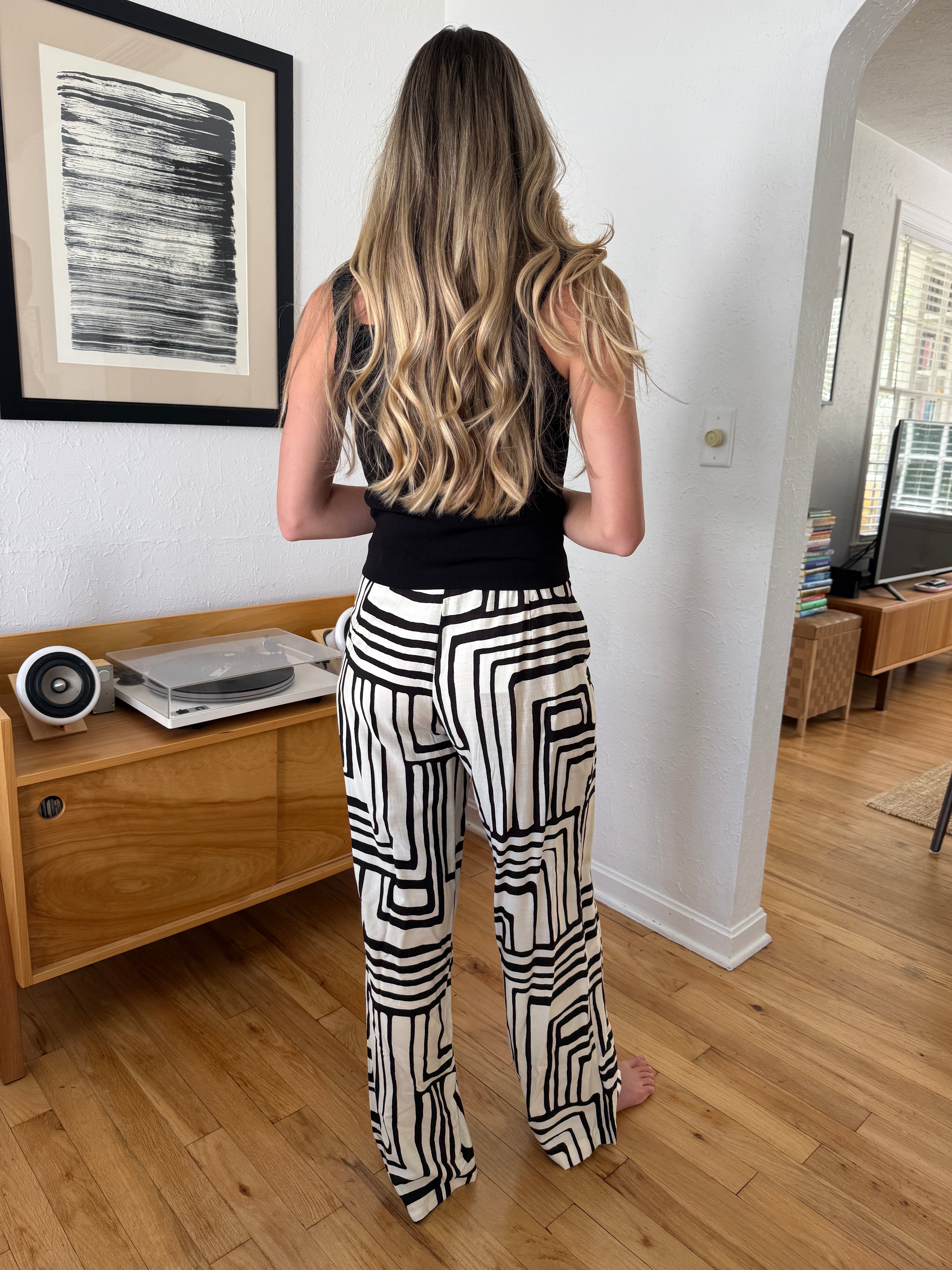 Lucy Paris Rue Black Geo Print Wide Leg Pants