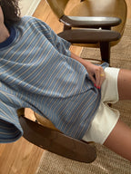 Things Between Gia Striped Oversized Cotton T-Shirt (Blue) L