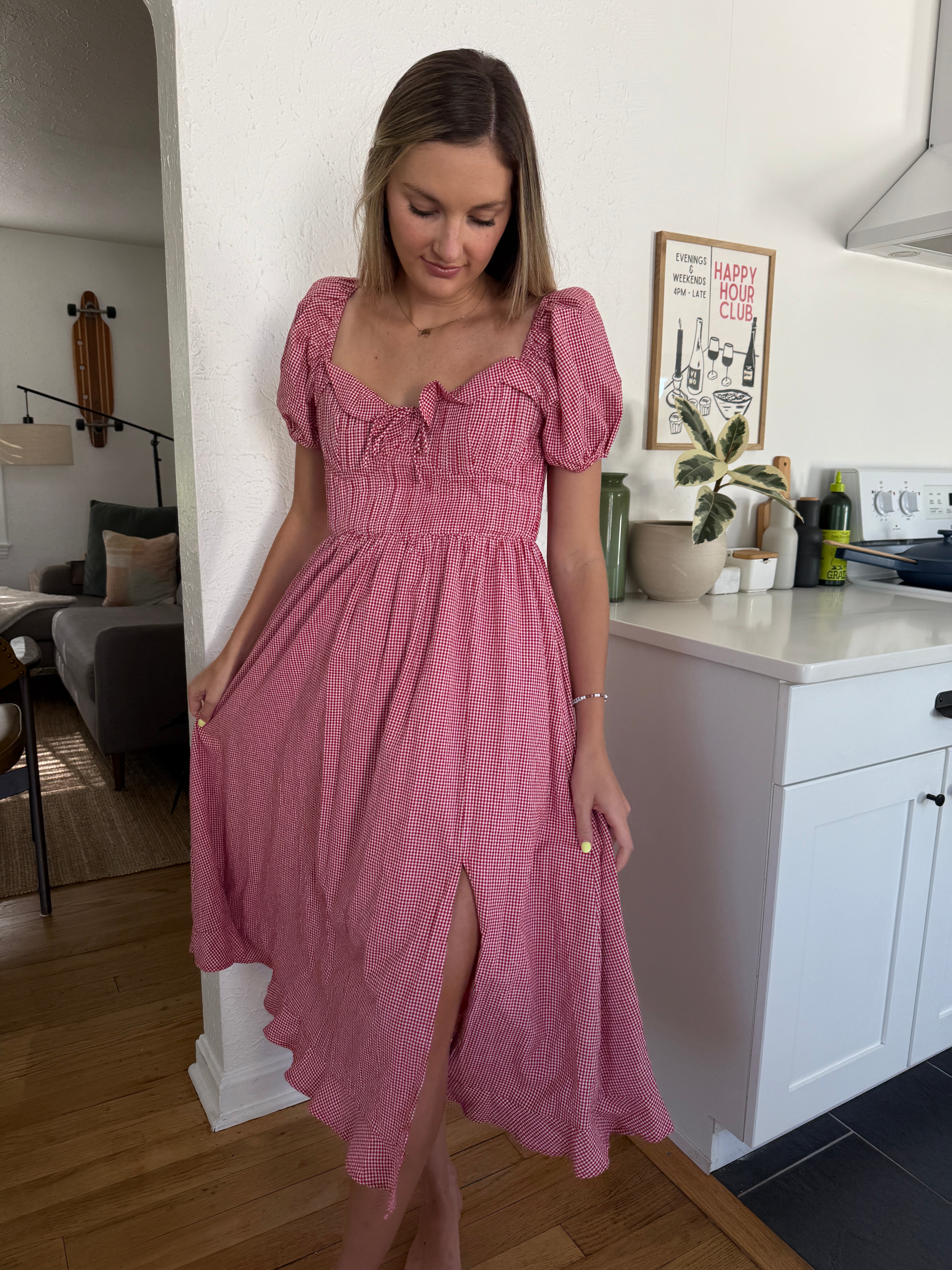 Sofie the Label Lottie Red Gingham Puff Sleeve Midi Dress