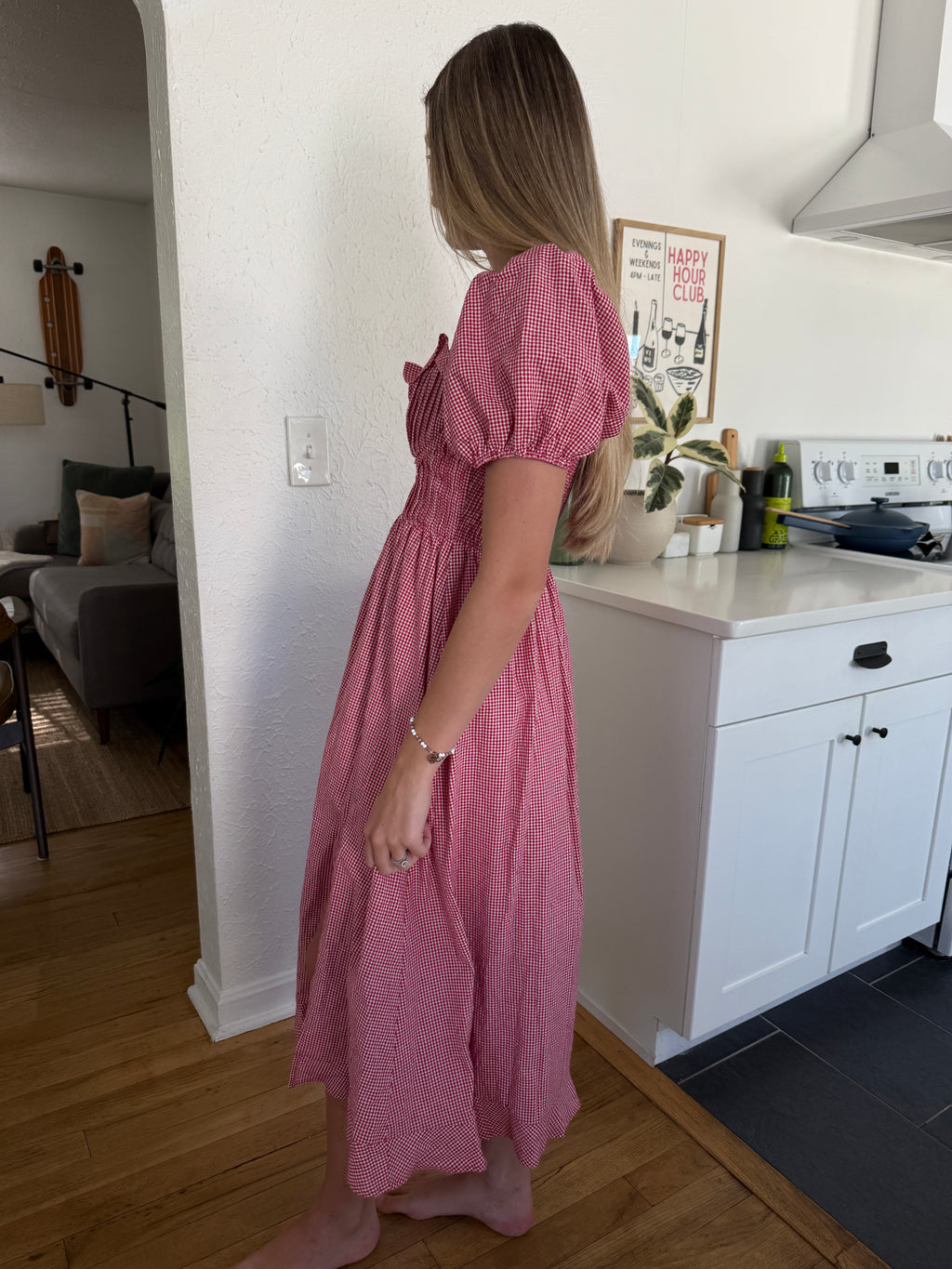 Sofie the Label Lottie Red Gingham Puff Sleeve Midi Dress