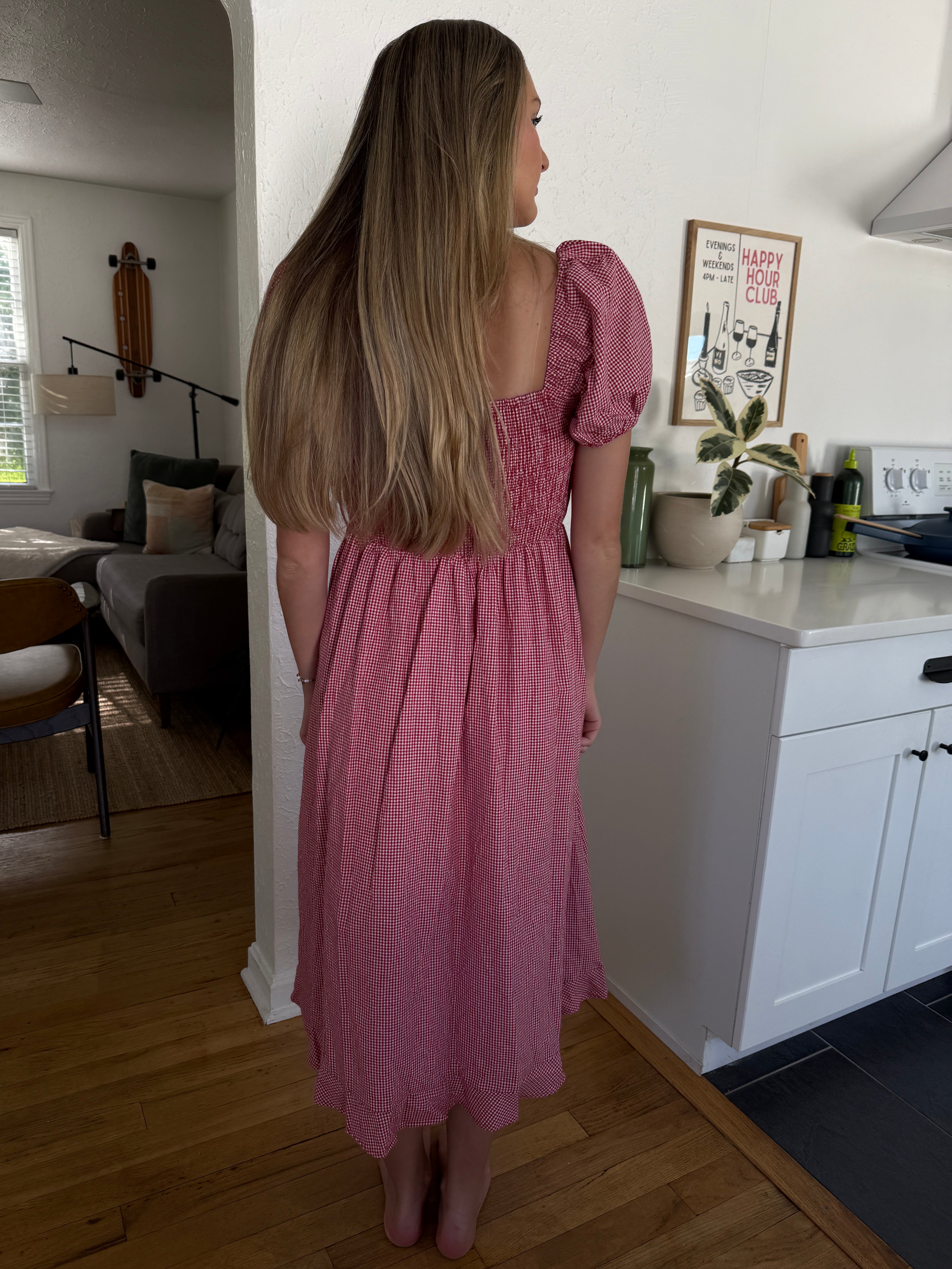 Sofie the Label Lottie Red Gingham Puff Sleeve Midi Dress