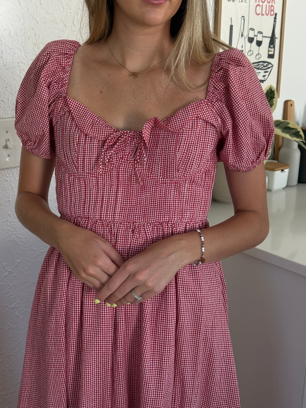 Sofie the Label Lottie Red Gingham Puff Sleeve Midi Dress