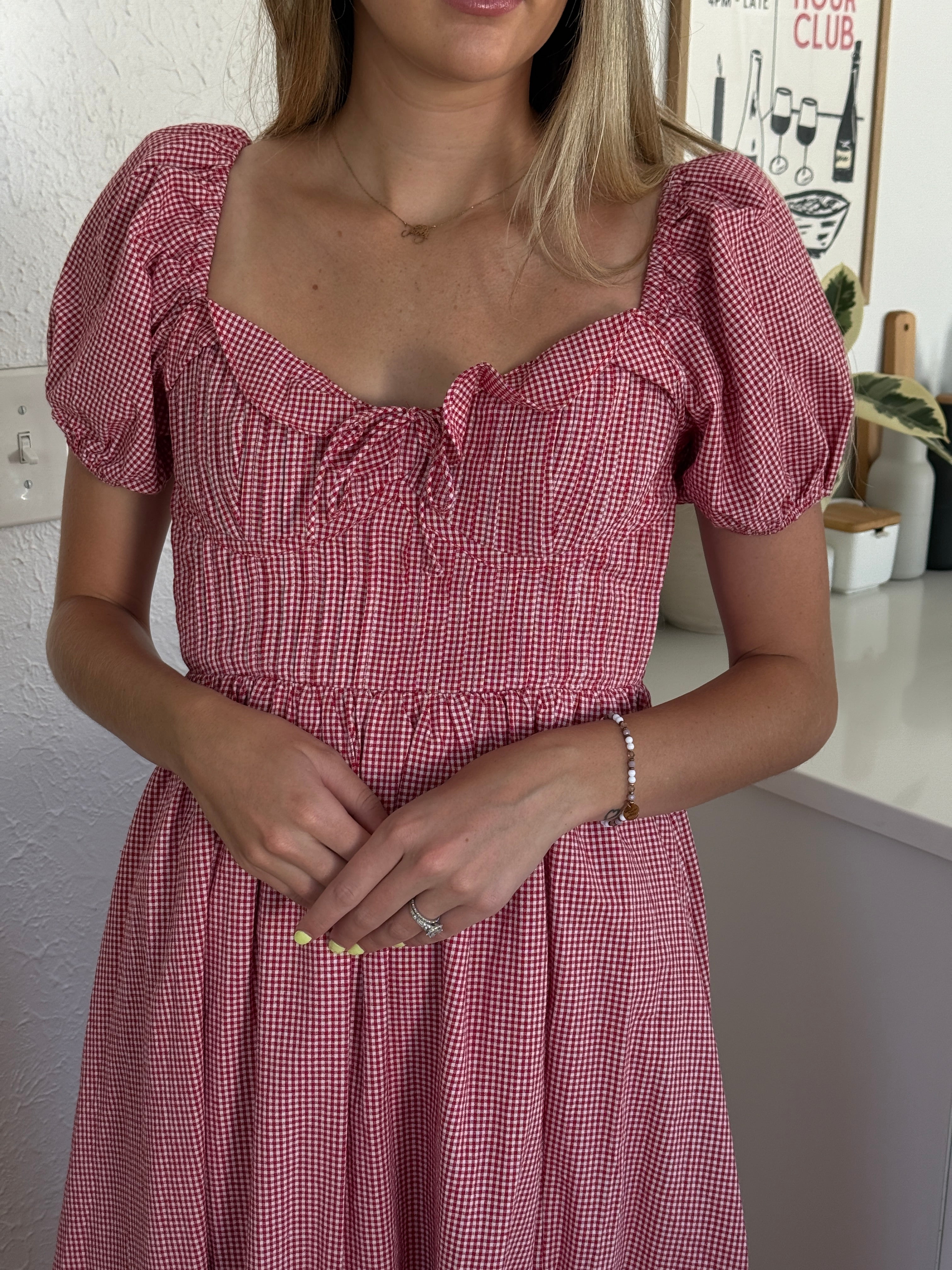 Sofie the Label Lottie Red Gingham Puff Sleeve Midi Dress