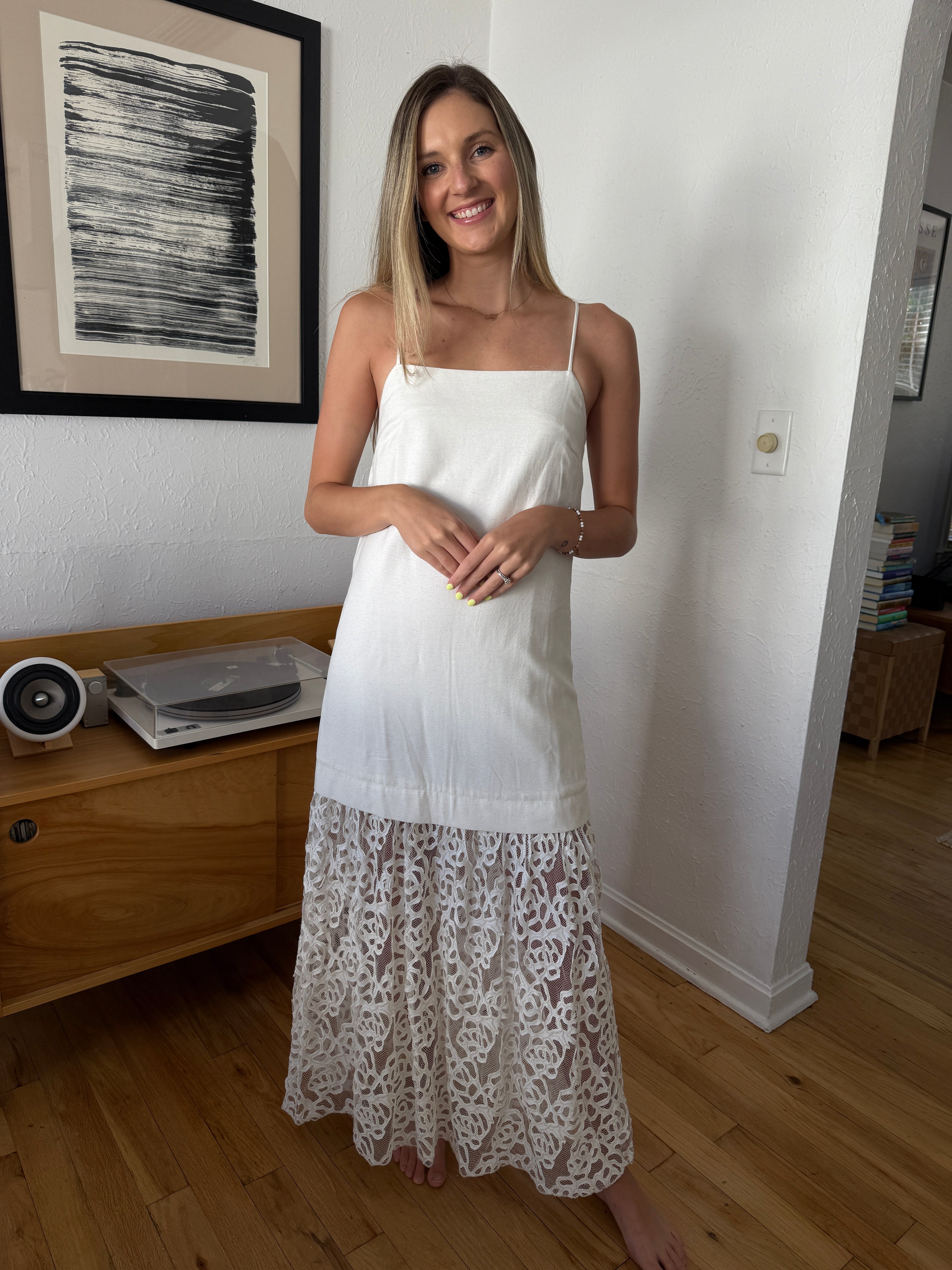Lillianna Cream Drop Appliqué Skirt Maxi Dress