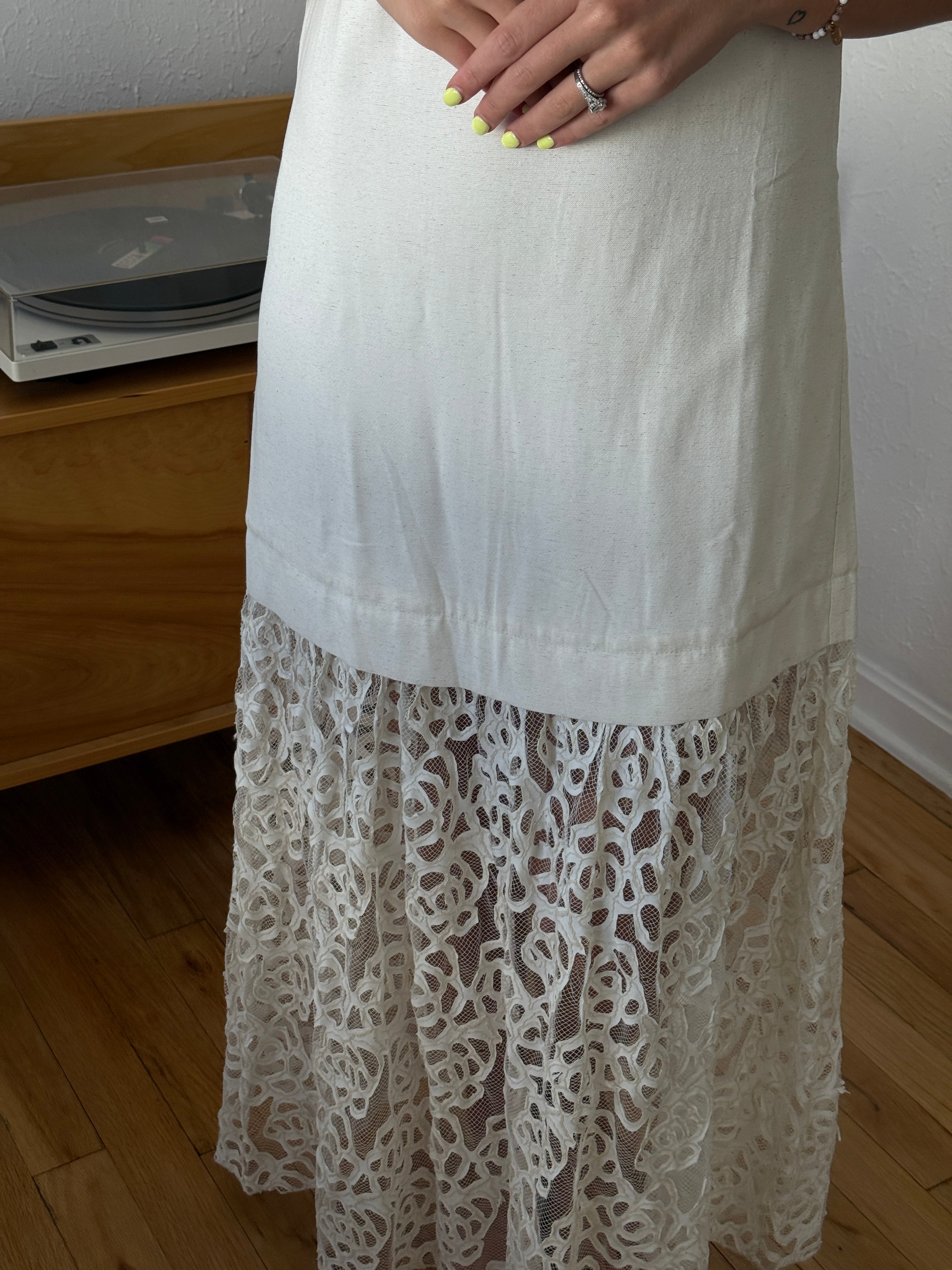 Lillianna Cream Drop Appliqué Skirt Maxi Dress