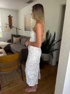 Lucy White Floral Mesh Strapless Midi Dress