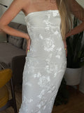 Lucy White Floral Mesh Strapless Midi Dress
