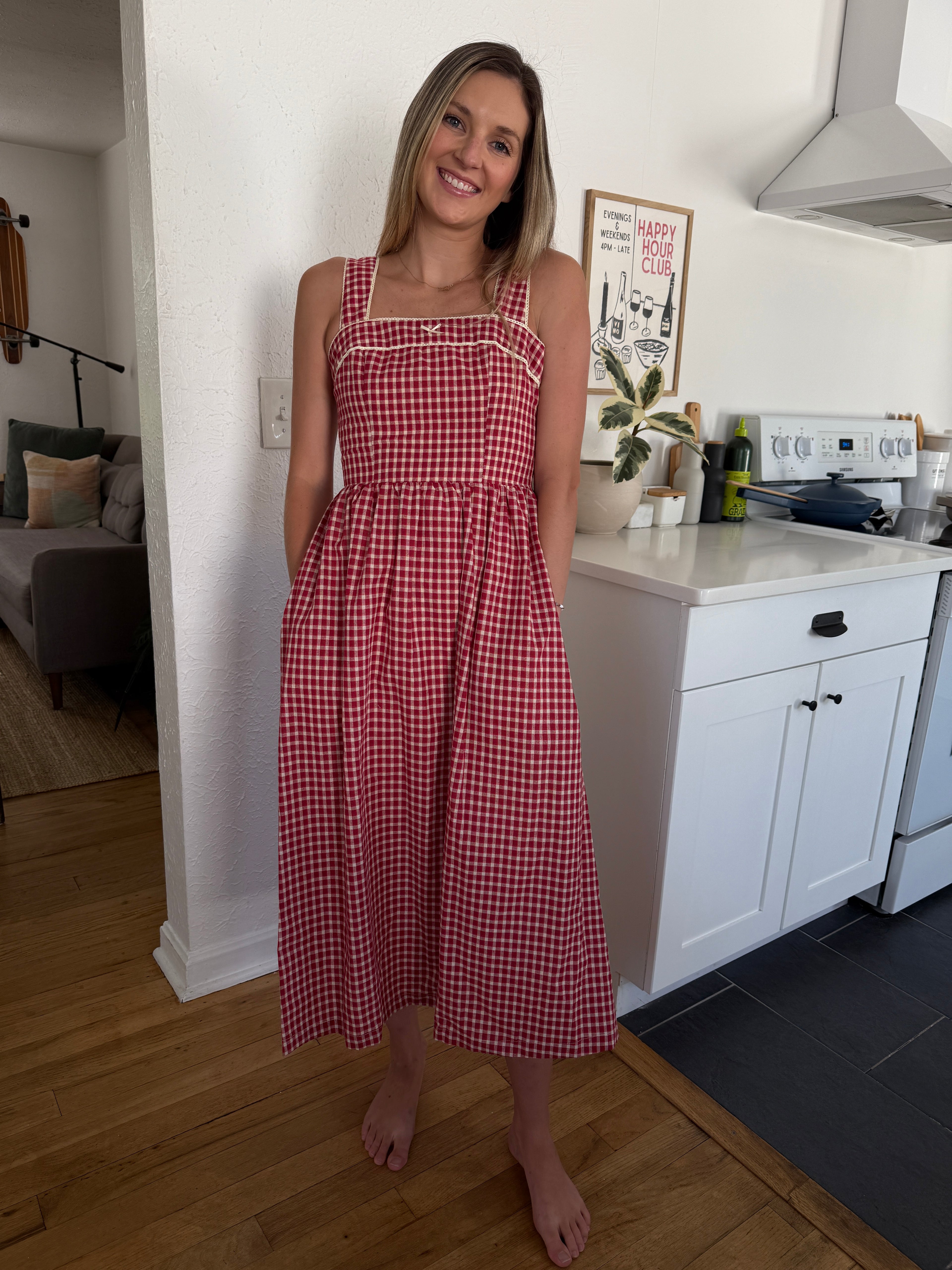 Bailey Rose Logan Red Gingham Lace Sleeveless Midi Dress (M) - XS / Red Bailey Rose Logan Red Gingham Lace Sleeveless Midi Dress (M) - XS / Red