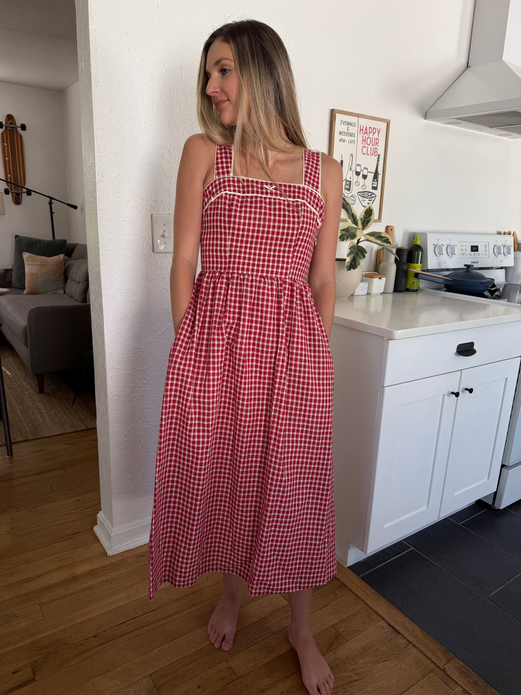 Bailey Rose Logan Red Gingham Lace Sleeveless Midi Dress